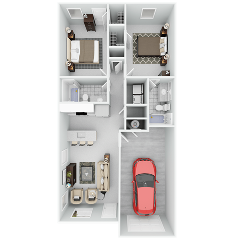 Floor plan for 2 beds, 2 baths, 926 sqft
